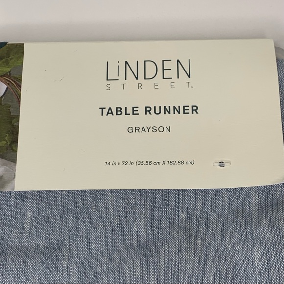 LINDEN STREET Blue Linen Blend Grayson 14" X 72" Table Runner. - Picture 2 of 5